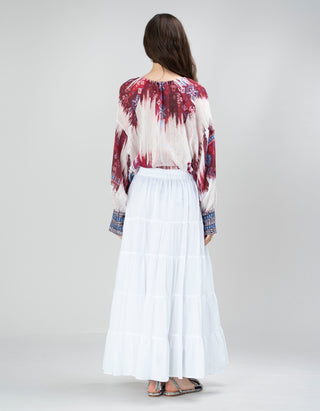 Gemusterte Oversize-Fit Bluse Seawind mit Leinen-Anteil