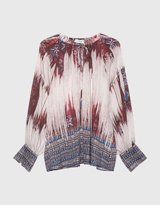 Gemusterte Oversize-Fit Bluse Seawind mit Leinen-Anteil