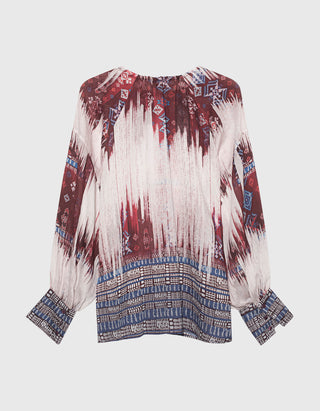 Gemusterte Oversize-Fit Bluse Seawind mit Leinen-Anteil