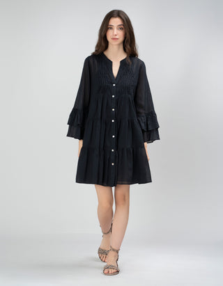 Baumwoll Mini-Kleid mit Rüschen-Details