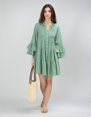 Baumwoll Mini-Kleid mit Rüschen-Details