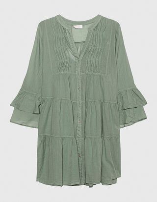 Baumwoll Mini-Kleid mit Rüschen-Details