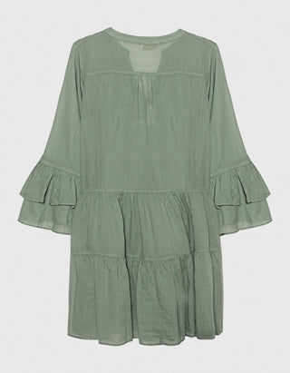 Baumwoll Mini-Kleid mit Rüschen-Details