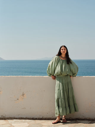 Volant-Maxi-Rock Sage mit elastischem Einsatz