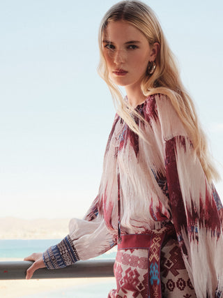 Gemusterte Oversize-Fit Bluse Seawind mit Leinen-Anteil