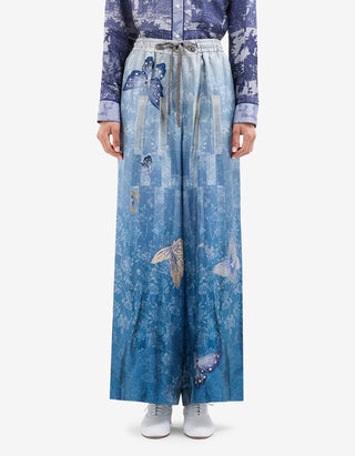 Gemusterte Seiden-Hose mit elastischem Bund