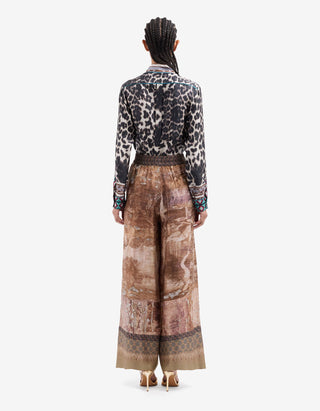 Gemusterte Wide-Leg Seiden-Hose