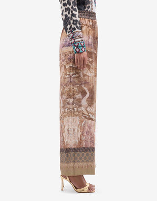 Gemusterte Wide-Leg Seiden-Hose