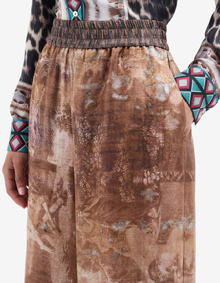 Gemusterte Wide-Leg Seiden-Hose
