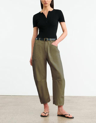 Mid-Rise Baumwoll-Leinen Barrel-Leg Hose Shon