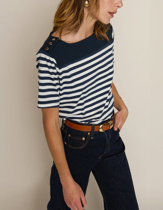 Gestreiftes T-Shirt Johnnie mit U-Boot Ausschnitt