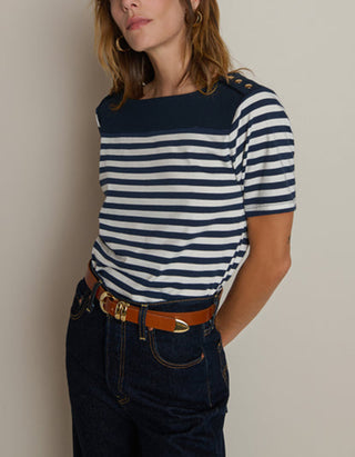 Gestreiftes T-Shirt Johnnie mit U-Boot Ausschnitt