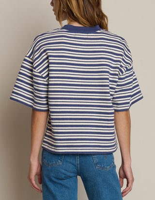 Gestreifter Boxy-Cut Kurzarm-Sweater Gio