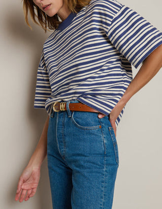 Gestreifter Boxy-Cut Kurzarm-Sweater Gio