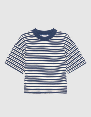 Gestreifter Boxy-Cut Kurzarm-Sweater Gio