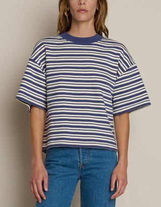 Gestreifter Boxy-Cut Kurzarm-Sweater Gio