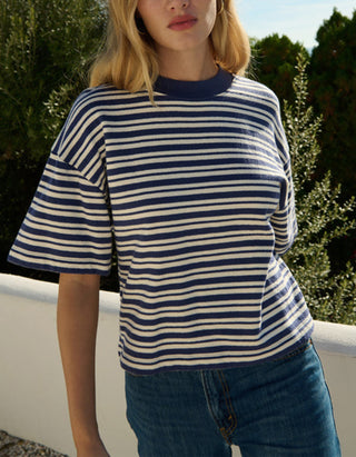 Gestreifter Boxy-Cut Kurzarm-Sweater Gio