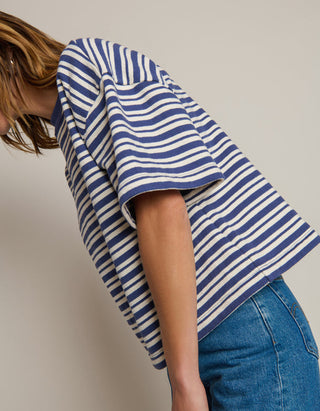 Gestreifter Boxy-Cut Kurzarm-Sweater Gio