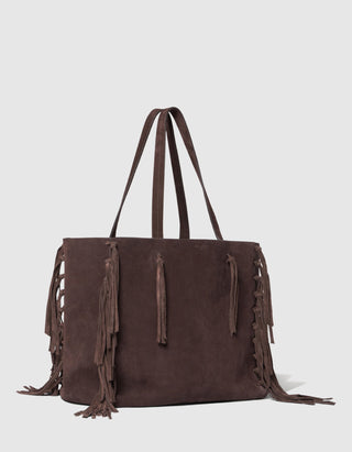 Veloursleder-Tasche Jodi mit Fransen