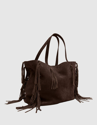 Veloursleder-Tasche Jodi mit Fransen