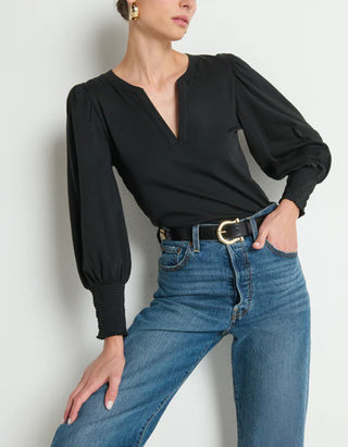 Shirt Flora mir Ballon-Ärmeln und Schlitz-Auschnitt