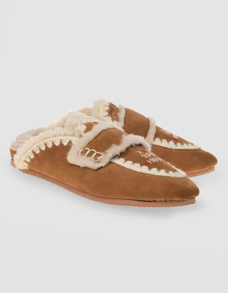 Bestickte Veloursleder-Slipper