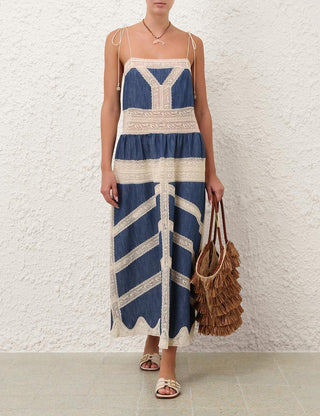 Maxi-Trägerkleid Awaken Denim mit Häkelspitze