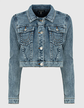 Washed-Out Cropped Jeansjacke