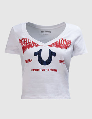 T-Shirt Distressed Crystal Optic Neck BBY White