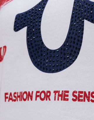 T-Shirt Distressed Crystal Optic Neck BBY White