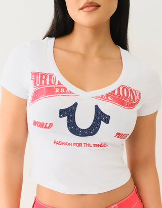 T-Shirt Distressed Crystal Optic Neck BBY White