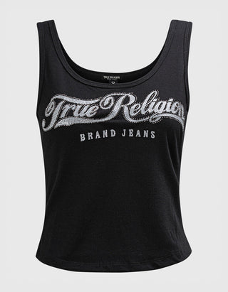 Geripptes Tanktop mit Strass-Verzierung