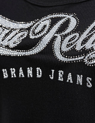 Geripptes Tanktop mit Strass-Verzierung