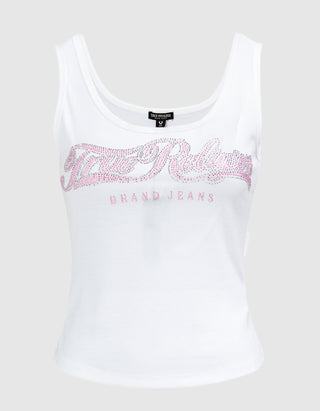 Geripptes Tanktop mit Strass-Verzierung