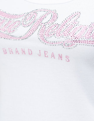 Geripptes Tanktop mit Strass-Verzierung