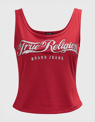 Geripptes Tanktop mit Strass-Verzierung