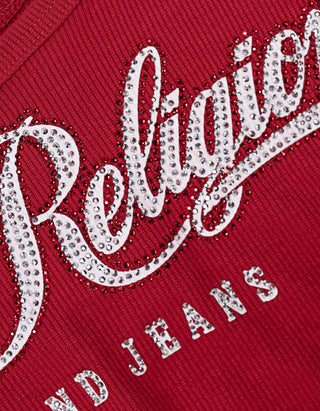 Geripptes Tanktop mit Strass-Verzierung