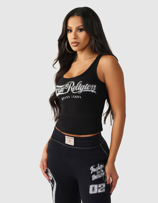 Geripptes Tanktop mit Strass-Verzierung