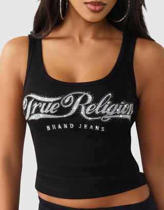 Geripptes Tanktop mit Strass-Verzierung