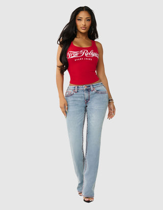 Geripptes Tanktop mit Strass-Verzierung