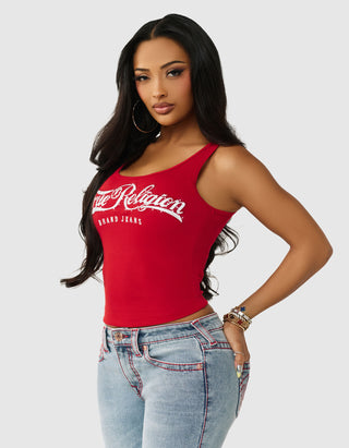 Geripptes Tanktop mit Strass-Verzierung