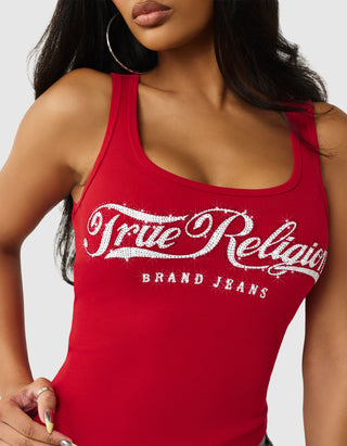 Geripptes Tanktop mit Strass-Verzierung