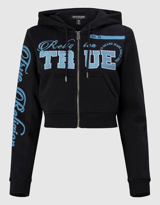 Cropped Zipper Hoodie mit Stickereien