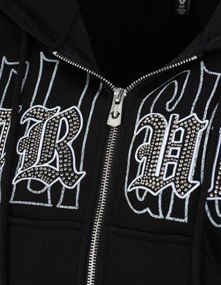 Cropped Zipper Hoodie Embroidered Shrunken Zip