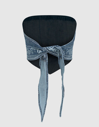 Bedrucktes Denim Scarf-Top