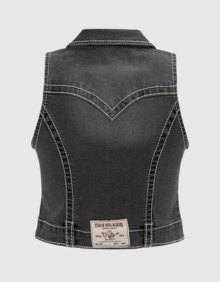 Jeans-Weste Zip Front mit Ziernähten