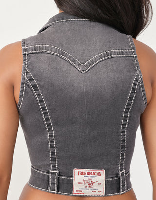 Jeans-Weste Zip Front mit Ziernähten