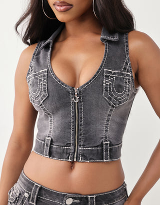 Jeans-Weste Zip Front mit Ziernähten