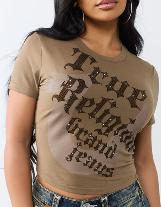 Cropped-T-Shirt Classic Baby mit Strass-Verzierung