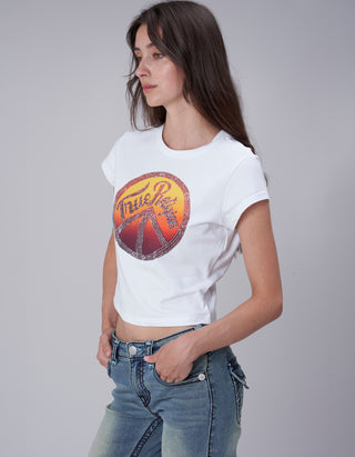 Crop T-Shirt mit Strasssteinen
